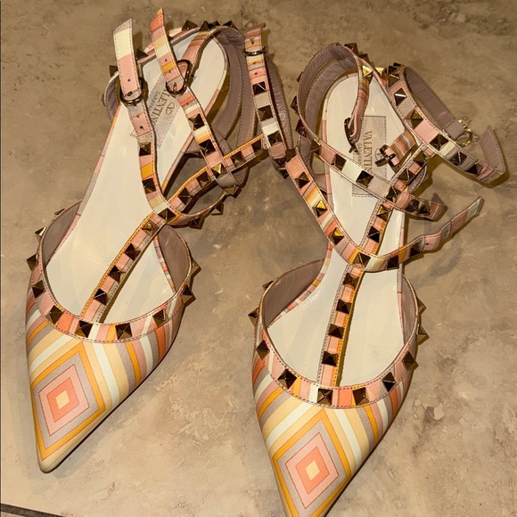 Valentino Pointed-Toe Studded heels- Pink & Orange rock stud strappy heels 40 - Picture 2 of 6